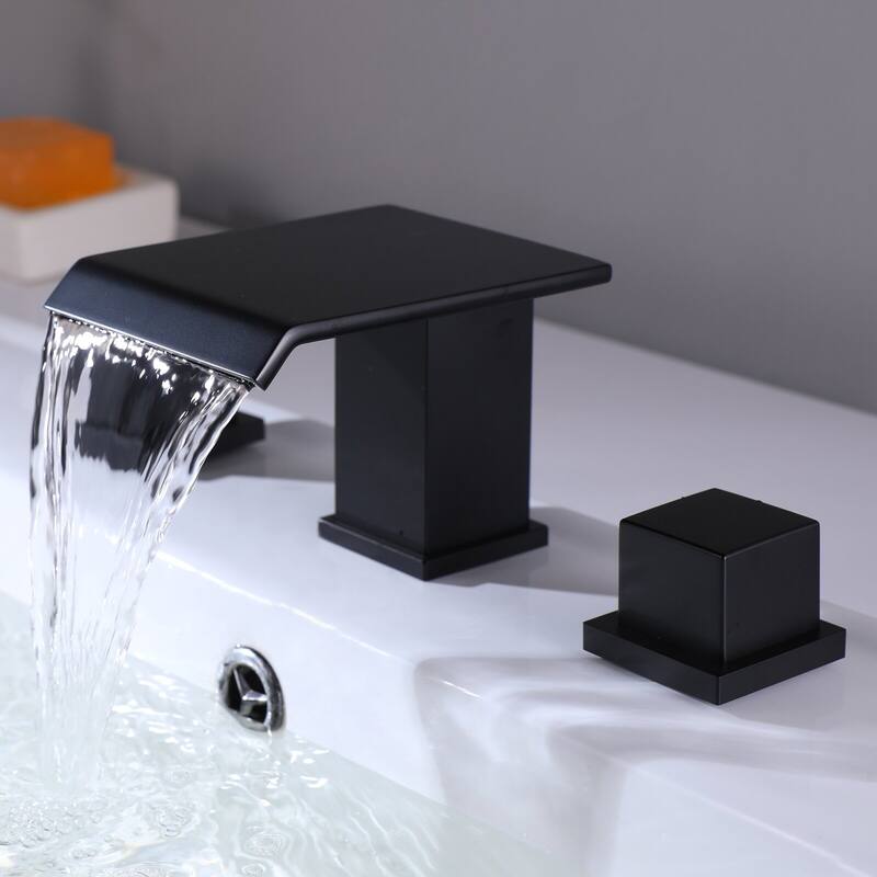 Widespread Waterfall Bathroom Sink Faucet, 2-Handle Bathroom Vanity Sink Faucets with Drain Assembly - 8" W×3.64" H