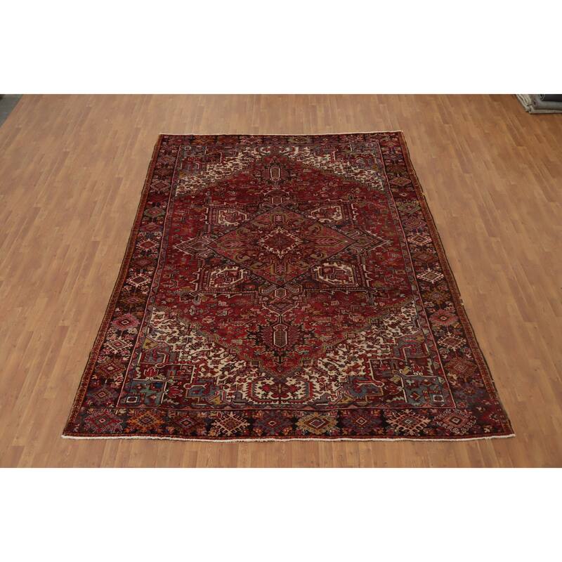 Hand Knotted Oriental 100% Wool Carpet Traditional Medallion Red Heriz Area Rug - 12' 5'' X 9' 0''