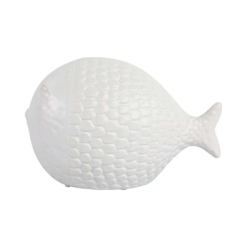 Ceramic Figurine Scaled Fish Sculpture Textured Accent - 6" White - 10" x 6" x 6"