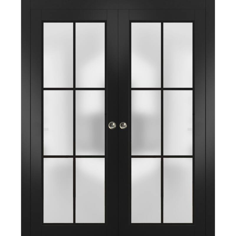 French Double Pocket Doors 36 x 80 Planum 2122 Matte Black Kit Trims Rail - Black - 72" x 84" ( 2* 36x84)