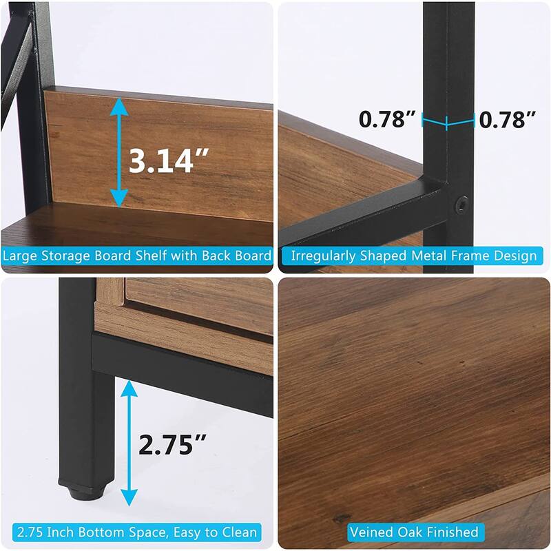5 Shelf Bookcase 70.86 Inch Industrial Bookshelf with 2 Drawers,