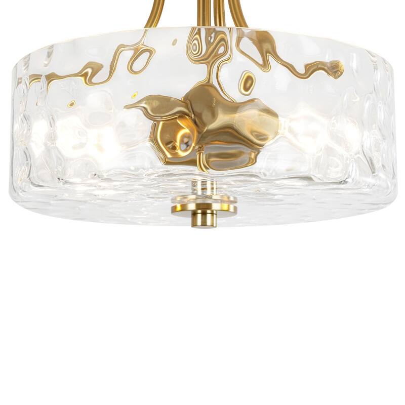 Nickel 2-Light Water Glass Round Semi Flush Ceiling Light - 11.8in