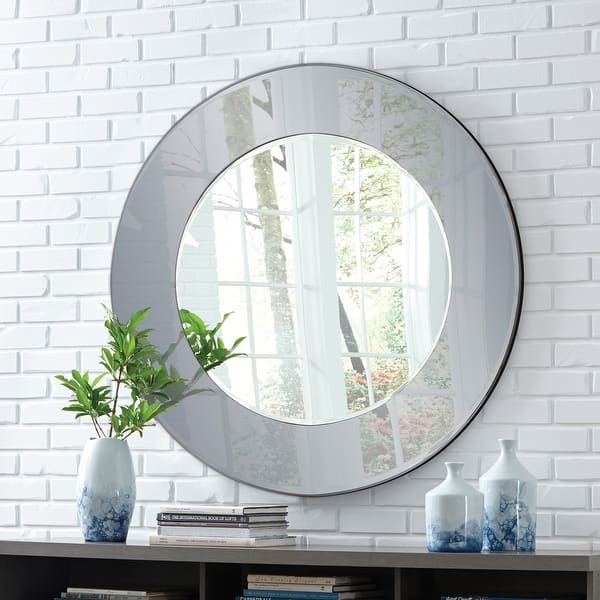 slide 2 of 7, Allan Andrews Round Wall Mirror with Mirrored Smoky Gray Wood Frame - 47" diameter x 1"