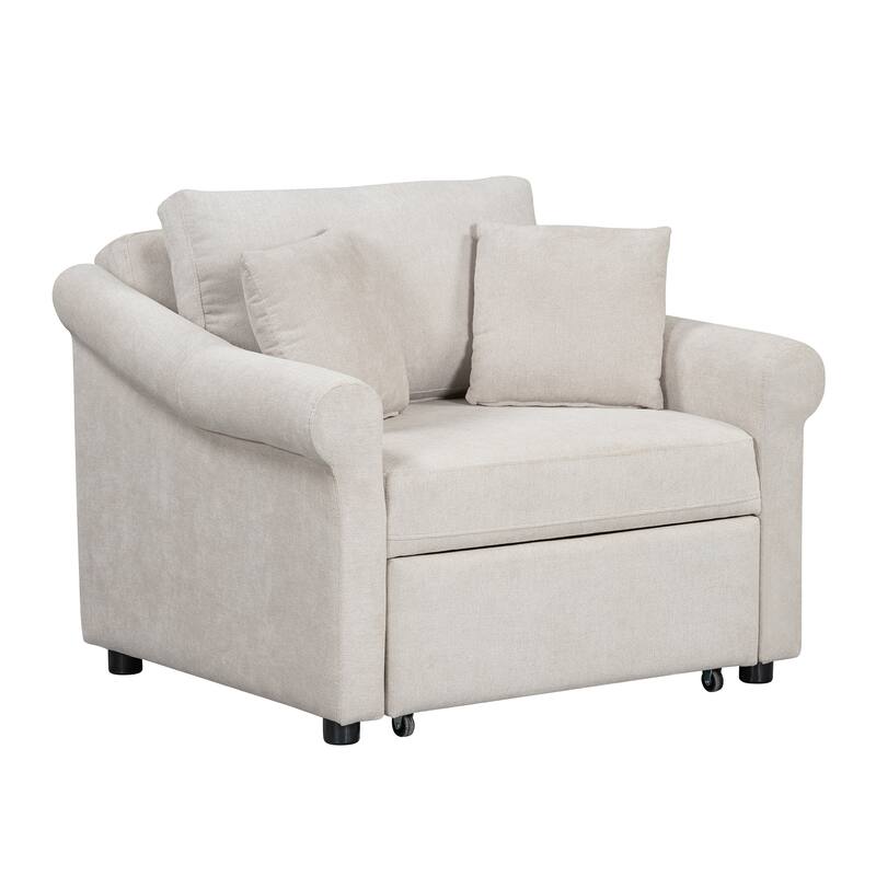 Chenille Convertible Sleeper Chair with Adjustable Backrest