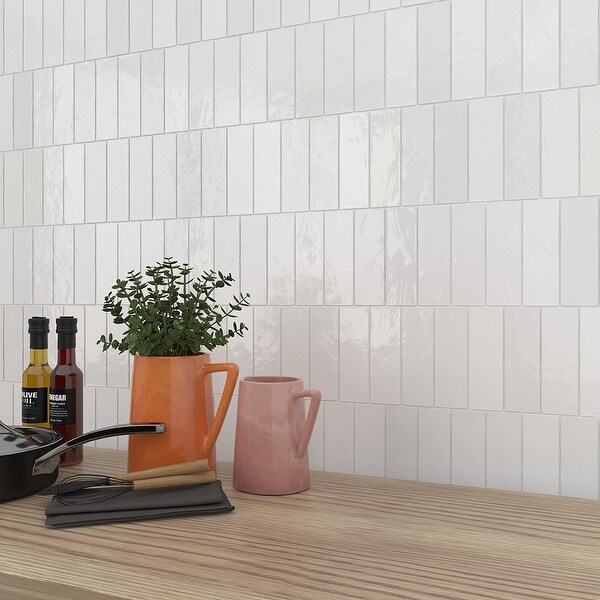 The Tile Life Zellige 2.5 x 8 Subway Blanco Glossy Ceramic Wall