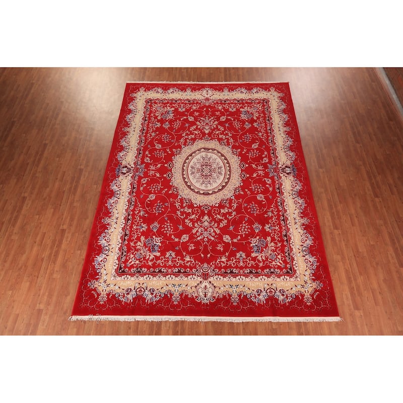 Traditional Kashan Turkish Rug Machine Made Red Oriental Carpet - 9'9" x 13'4"