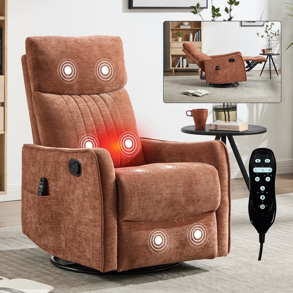 Heat Massage Manual Recliner Chair with Rocker and Swivel in Fabric for Living Room