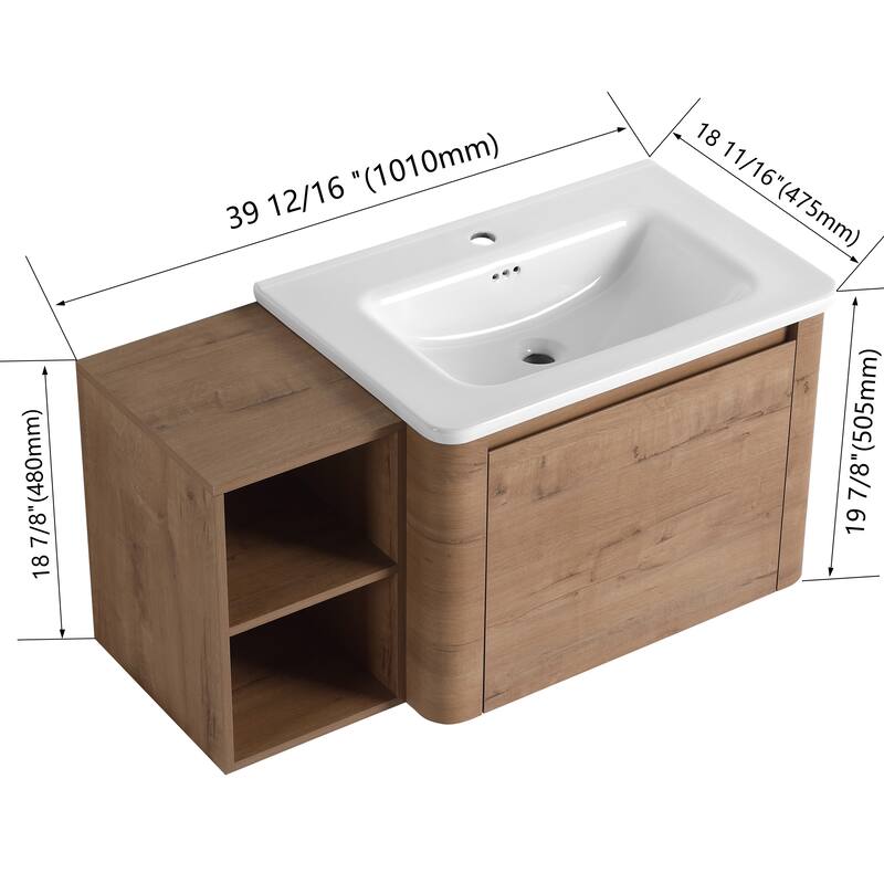 Floating Bathroom Vanity with Sink, Wall-Mounted Bathroom Storage Cabinet, Vanity Cabinet & Ceramic Sink Set
