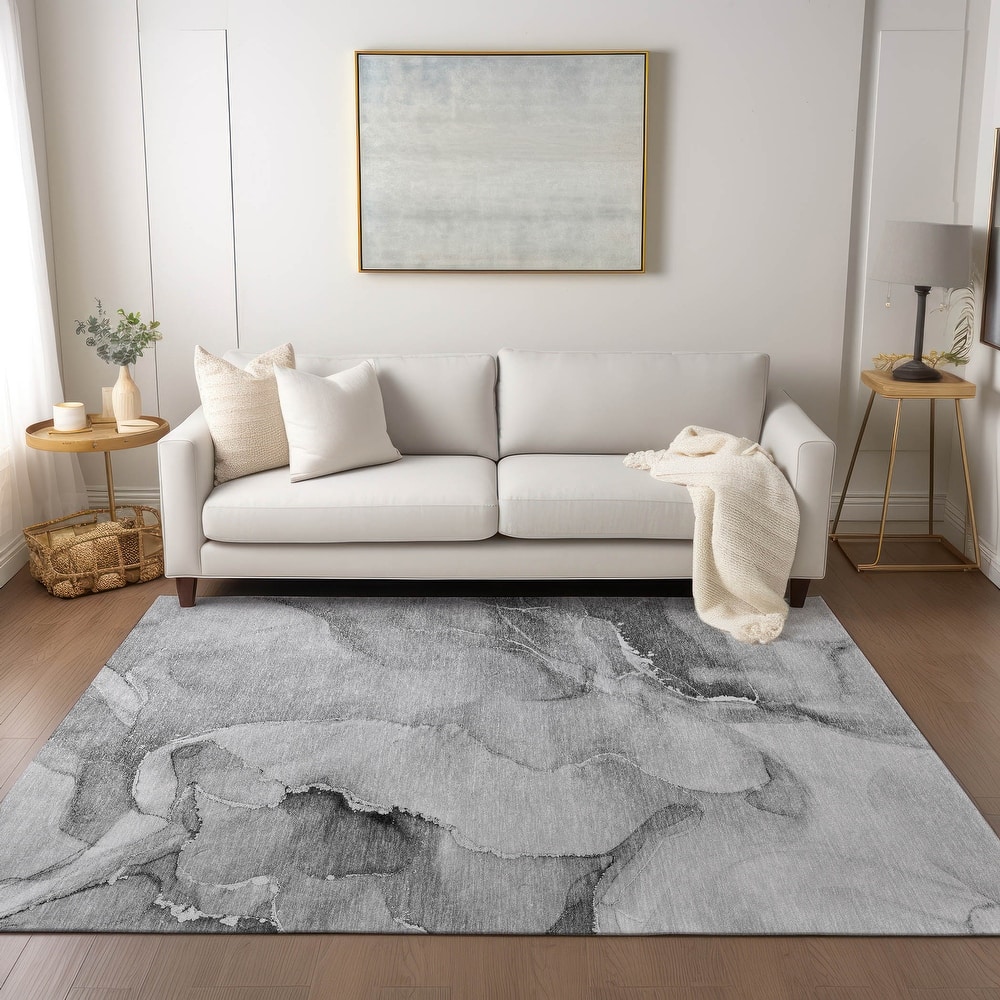 Machine Washable Indoor/ Outdoor Abstract Chantille Rug