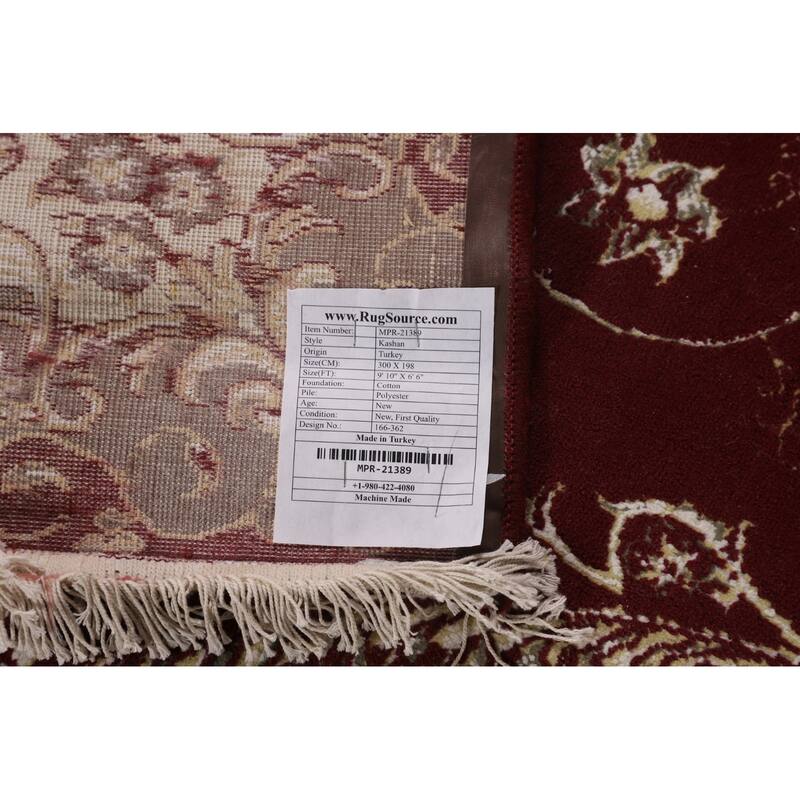 Burgundy Red Kashan Turkish Area Rug Machine Made Carpet - 6'6" x 9'10"