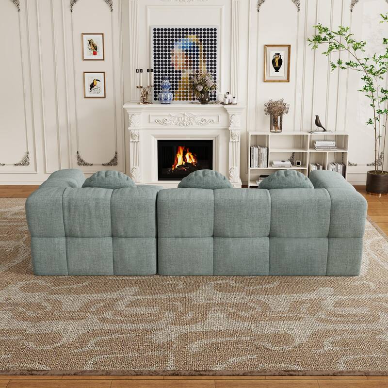 Modern upholstered combination sofa set, fully compressed modular L-shaped combination living room sofa set with 3 pillows