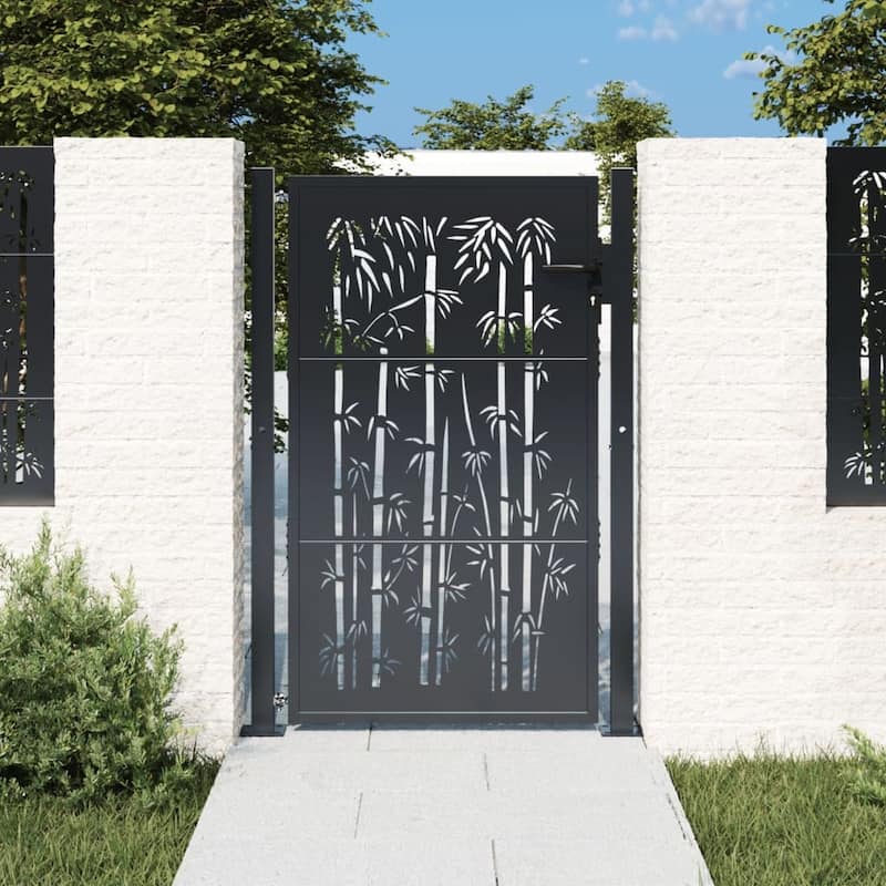 vidaXL Garden Gate Anthracite Steel Bamboo Design - 41.3" x 61"