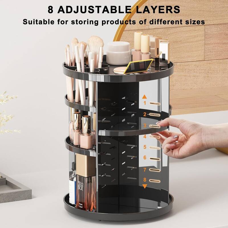 Rotating Makeup Organizer, DIY 8 Adjustable Layers Spinning Skincare Organizer