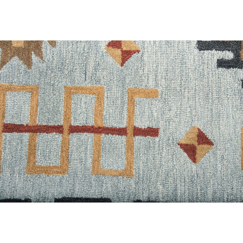 Alora Decor Durango Southwest Tribal Light Blue Hand-tufted Wool Rug