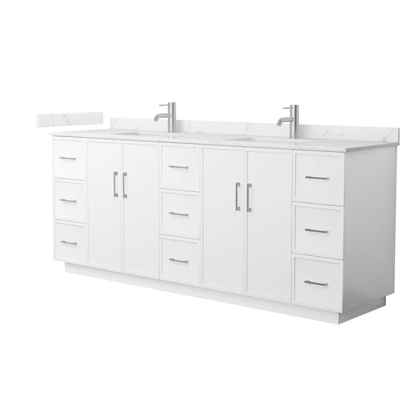 Wyndham Collection WCH7474-84D-QTZ-UNSMXX Elan TK 84" Free Standing - White / Giotto Quartz Top / Brushed Nickel