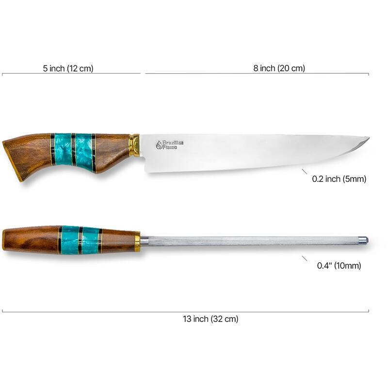 Brazilian Flame Chef Ribs 10-inch Stainless Steel Knife with Sharpener - N/A