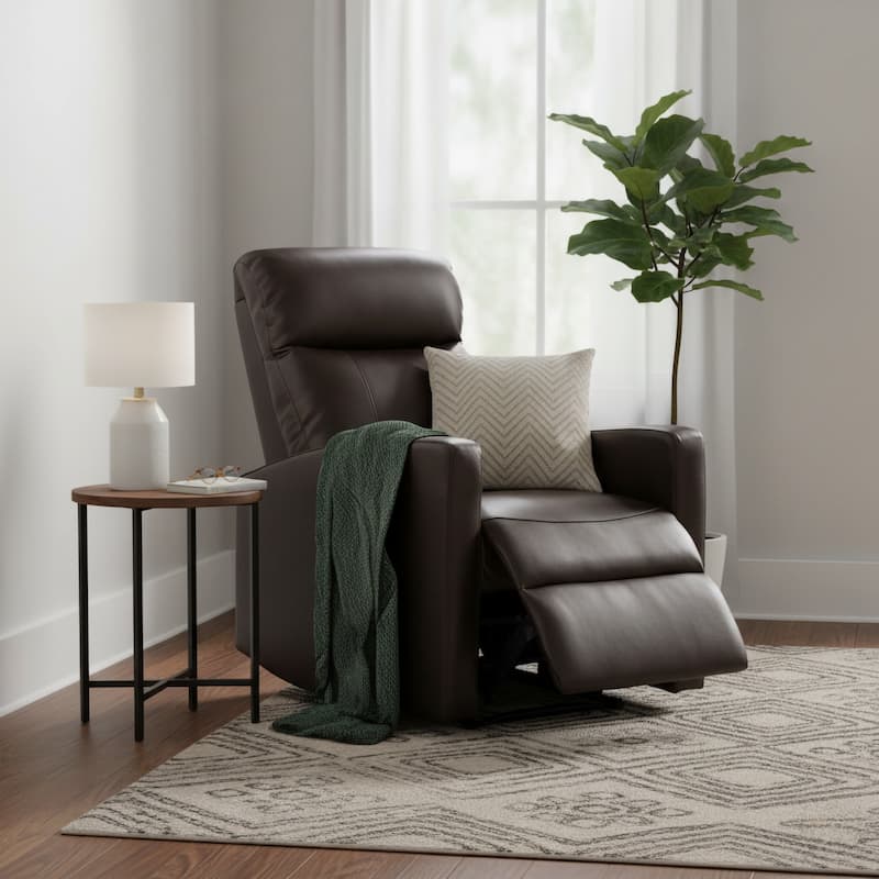 AC Pacific Modern Faux Leather Small Powered Reading Recliner - Brown