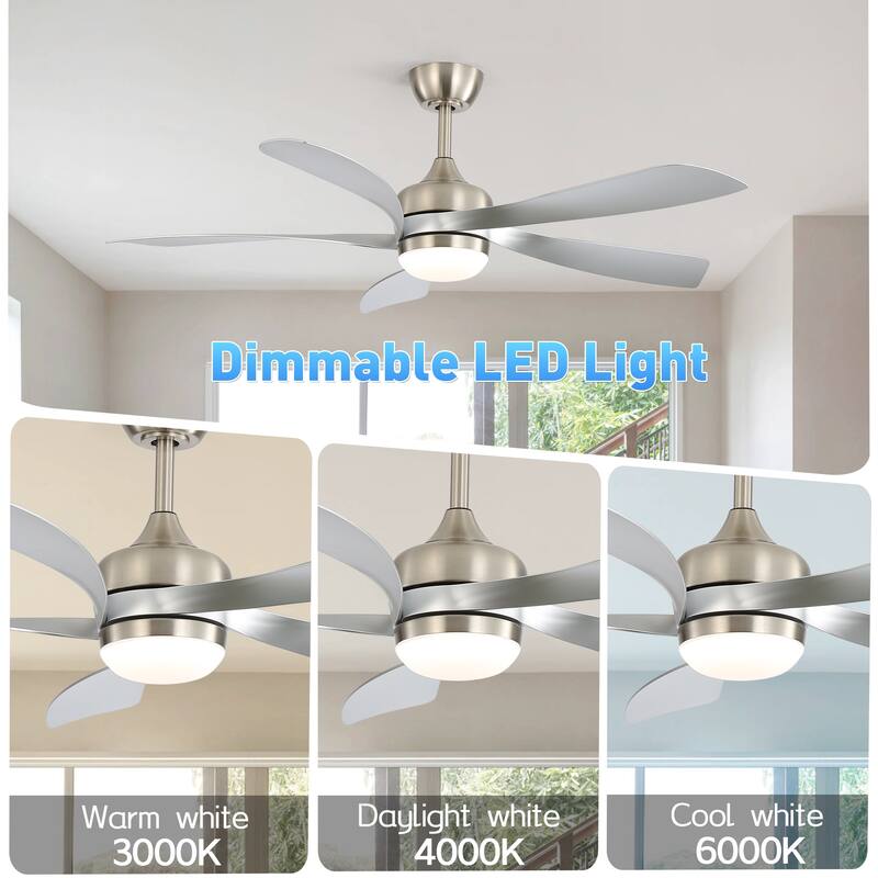 52-Inch Smart Ceiling Fan with Light Featuring 5 ABS Blades Dimmable LED and Memory Function