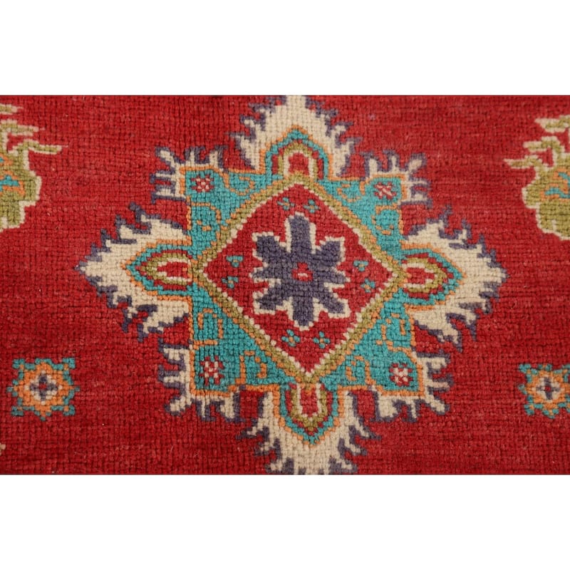 Red Geometric Kazak Area Rug Handmade Traditional Wool Carpet - 5'6" x 7'9"