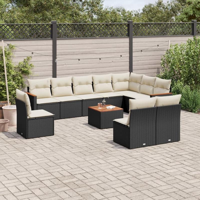 vidaXL Garden Sofa Set Black - 24.4 x 24.4 x 27.2 - Black and cream Large With table