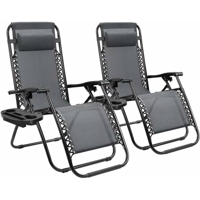 Set of 2 Zero Gravity Chair Patio Folding Lawn Lounge Chairs Outdoor Lounge Gravity Chair Camp Reclining Lounge Chair - Grey
