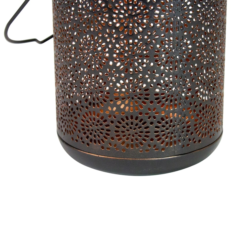 7" Black Outdoor Integrated Floral LED Solar Lantern with Handle - 5