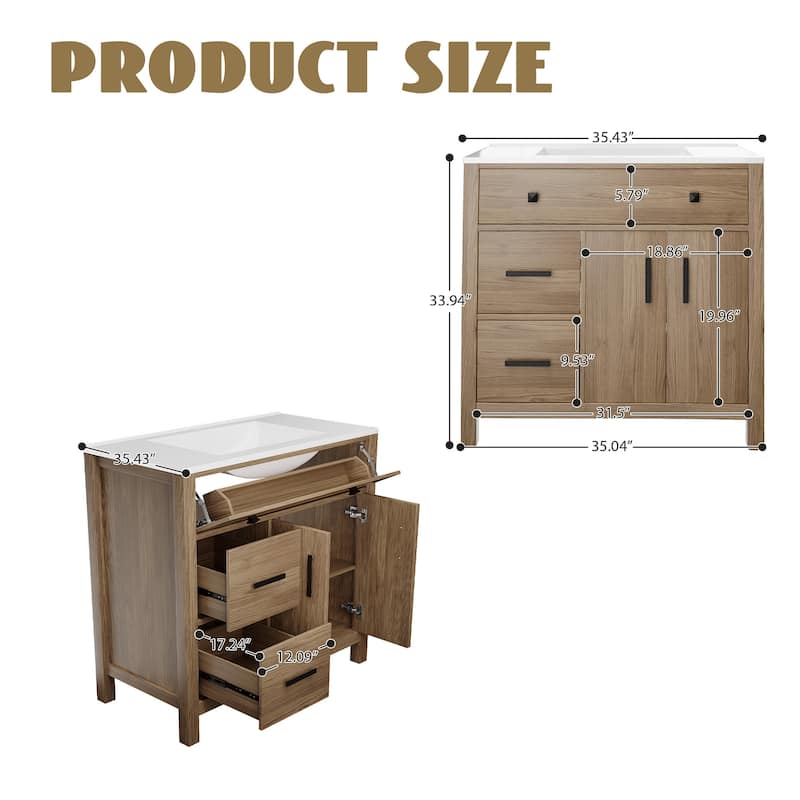 36-Inch MDF Single Sink Bathroom Vanity with Wood-Like Finish