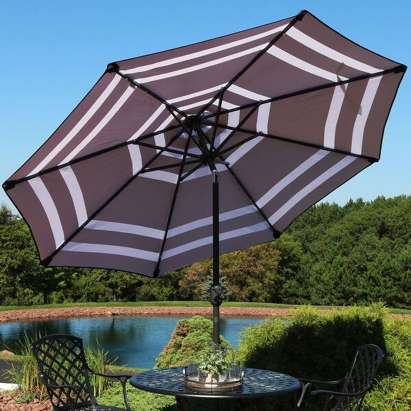 Shop Black Friday Deals On Sunnydaze Aluminum Solar Patio Umbrella Tilt And Crank 9 Foot Blue Stripe Navy Blue Navy Sapphire Overstock 23613468