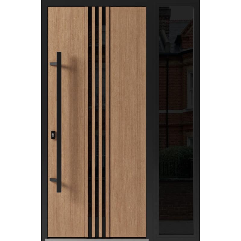 Front Exterior Prehung Steel Door Ronex 1055 Teak Entry Metal Painted W36xH80 Left hand Inswing - Taupe - 48 x 80