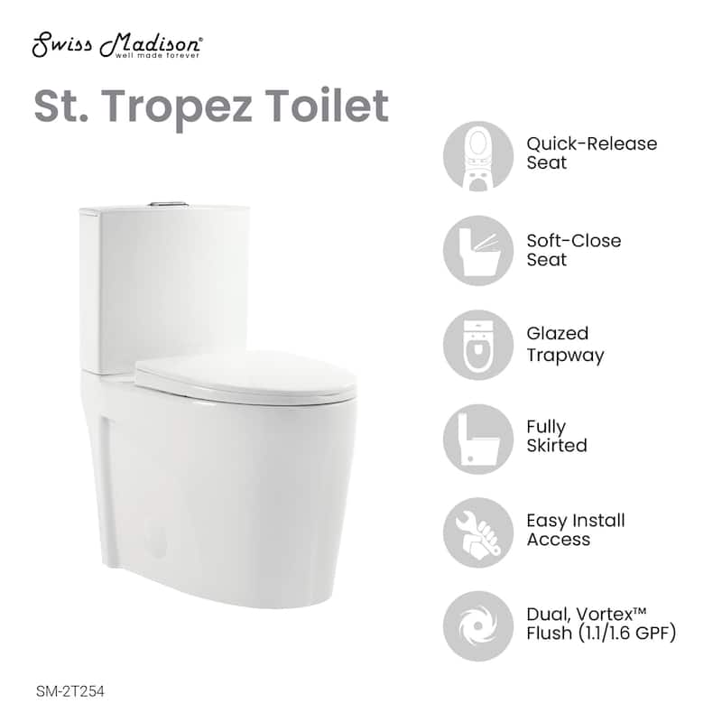 Swiss Madison SM-2T254 St. Tropez 1.1 / 1.6 GPF Dual Flush Two Piece
