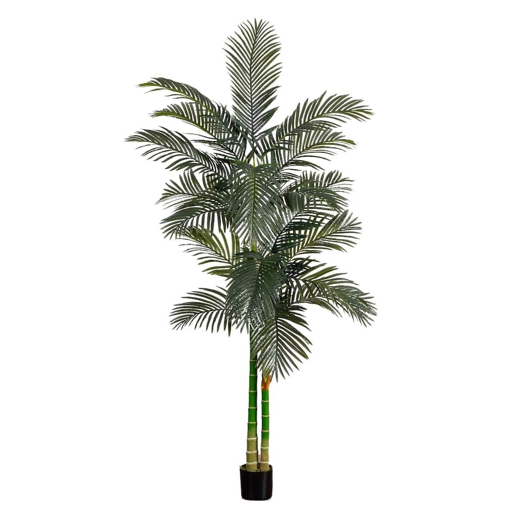 Artificial Palm Tree 8FT Indoor, Golden Cane Silk Tree with Planter, Realistic Faux Palm Plant for Home Decor