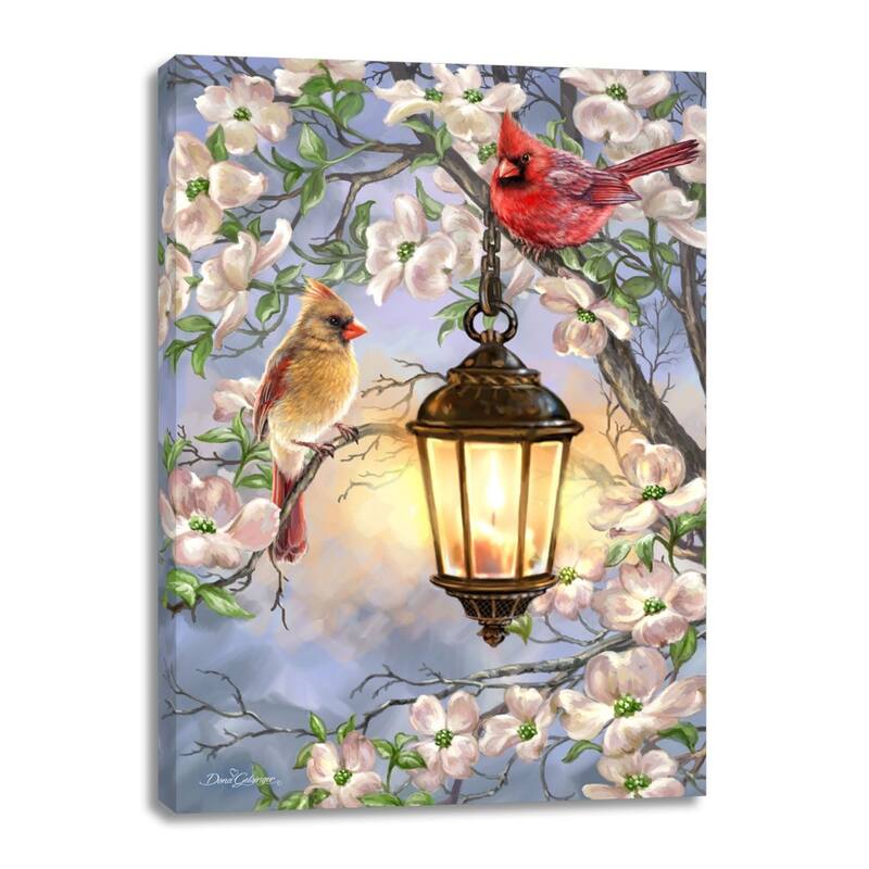 Blue White Spring Lantern Rectangular Canvas Wall Art Decor 14" x 10"