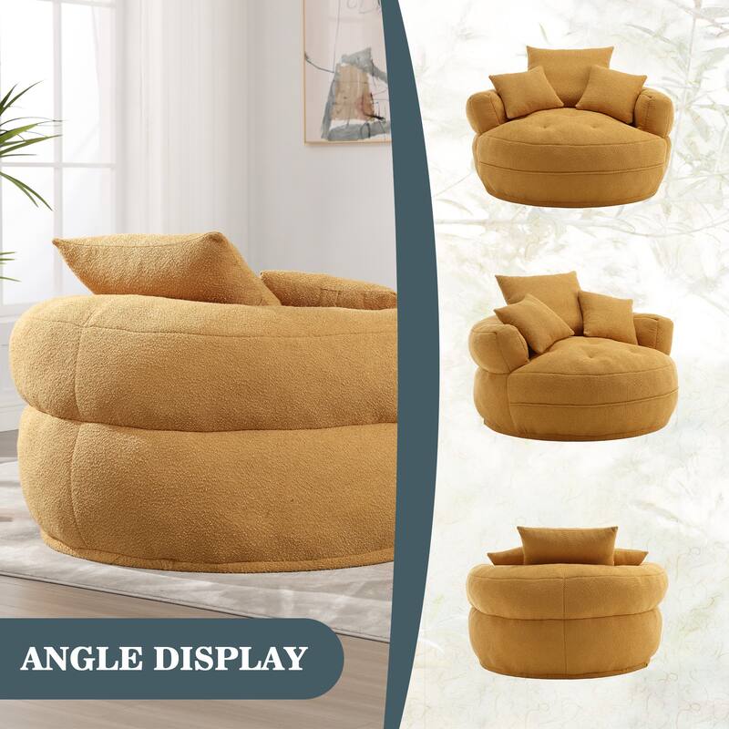 Boucle Upholstered Tufted Barrel Accent Living Room Chair With Toss Pillows