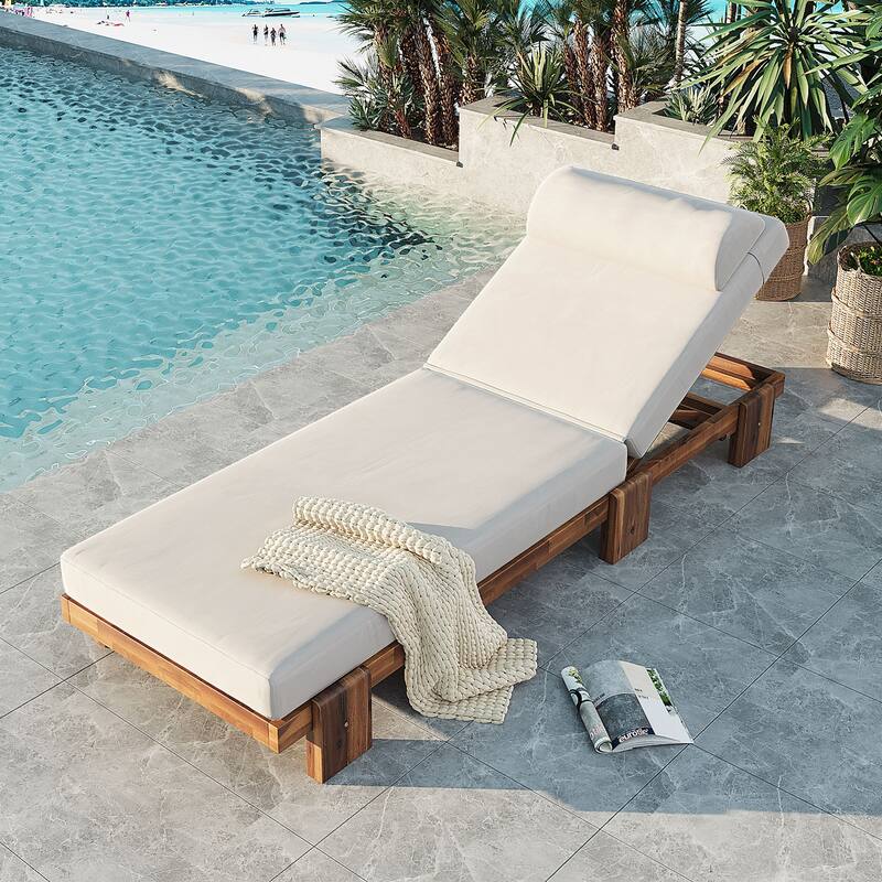 Roomfitters 78.8" Outdoor Patio Chaise Lounge Chair with Adjustable Backrest and Side Table for Poolside & Garden