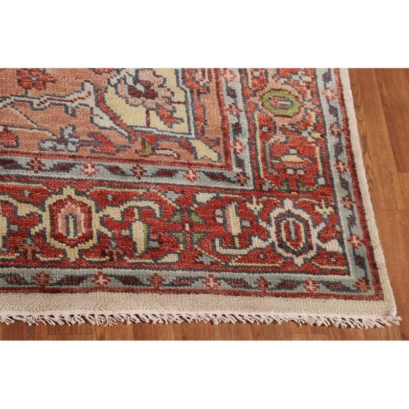 Ivory & Orange Heriz Serapi Indian Area Rug Handmade Wool Carpet - 7'10"x 9'11"