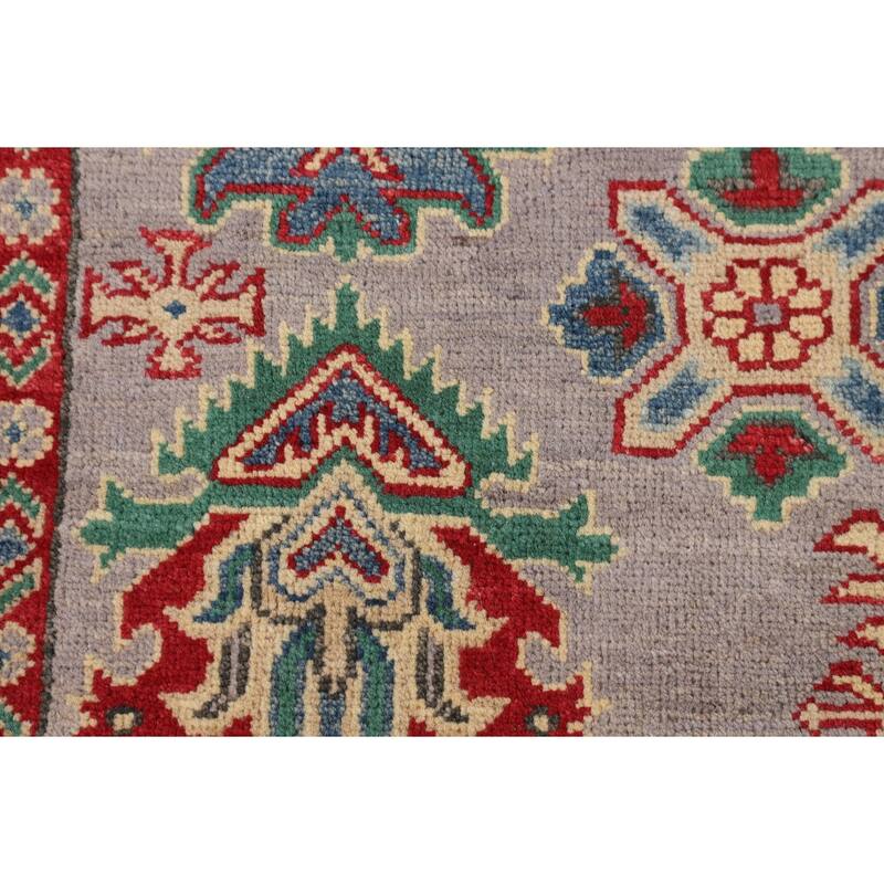 Grey Geometric Kazak Oriental Area Rug Handmade Wool Carpet - 5'1" x 6'9"