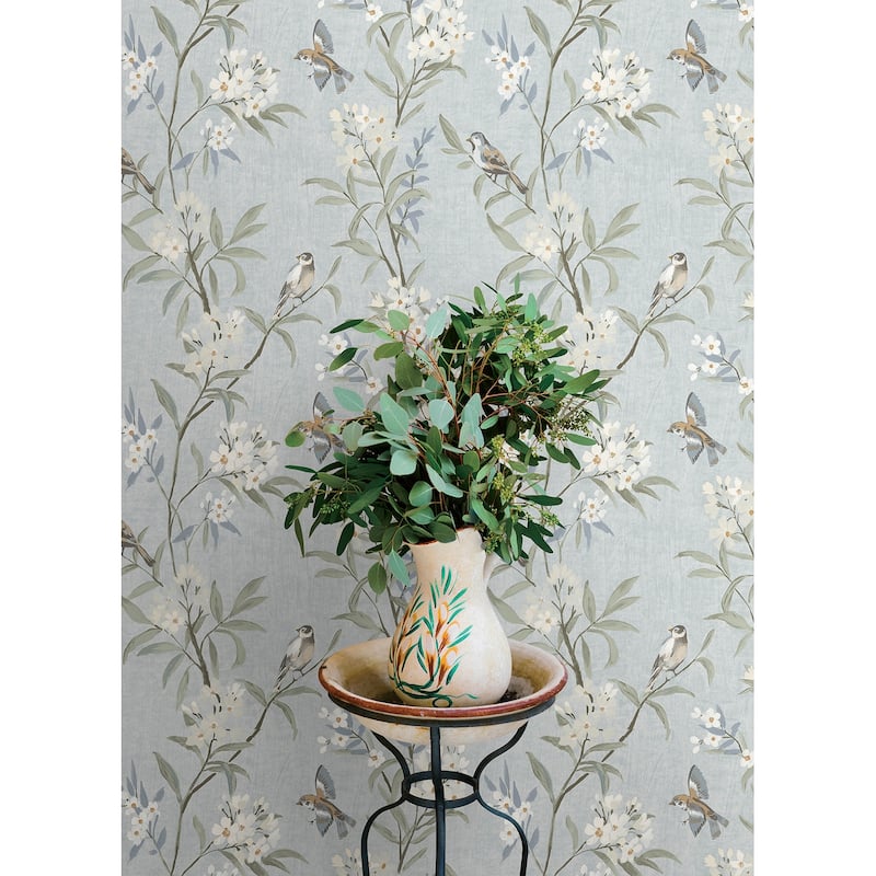 Chesapeake Tea Olive Light Blue Finch Frolic Wallpaper