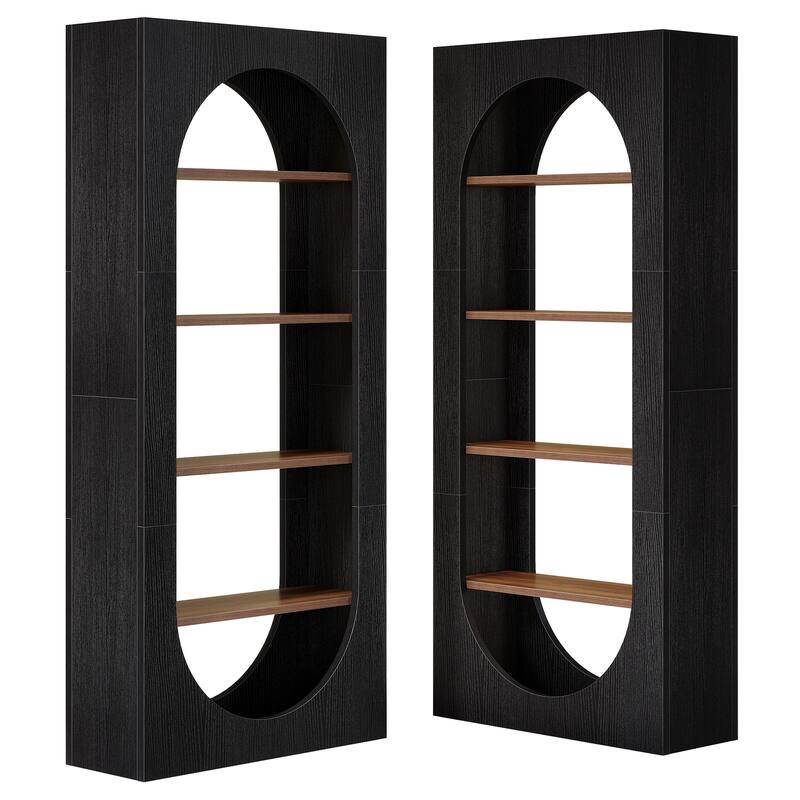 70.8" Tall Arched Bookcase, 5-shelf Modern Black Bookshelf (Set of 2) - 11.81" D x 31.5" W x 70.86" H