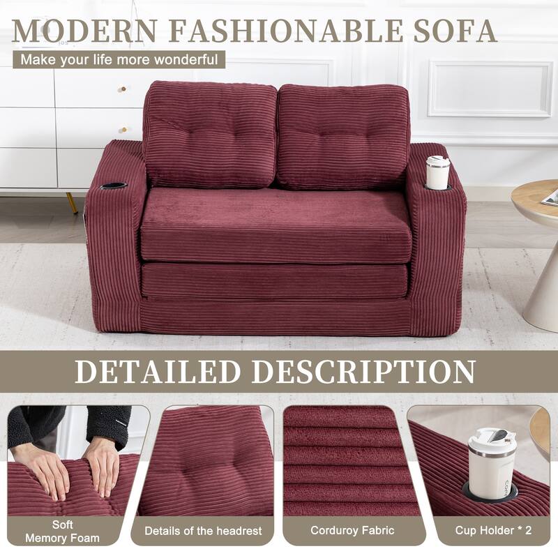 Convertible Sofa Bed, Expandable double Sofa Bed, 2 in 1 Convertible Sofa Bed, Fold Out Floor Couch with Pillows