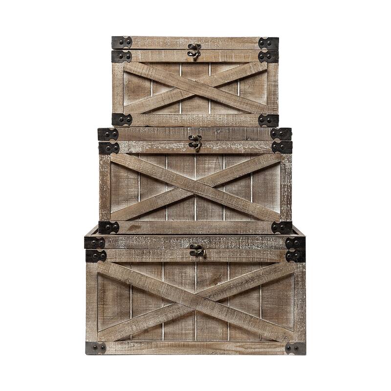 Port Moody Whitewashed Brown Solid Wood Decorative Boxes (Set of 3)