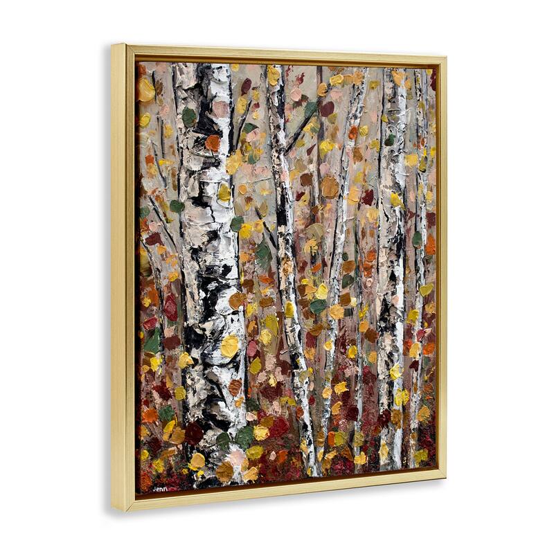 Stupell Autumn Birch Trees Abstract Leaves Framed Floater Canvas Wall Art by Jen Seeley
