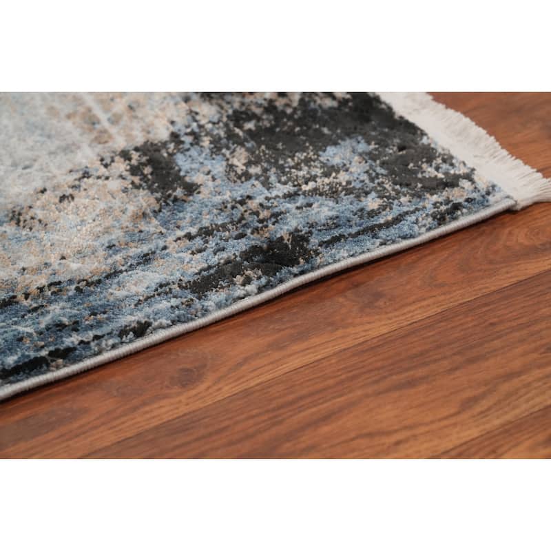 Machine Made Oriental Polyester Carpet Geometric Multi-Colored Distressed Area Rug - 7' 5'' X 5' 2''