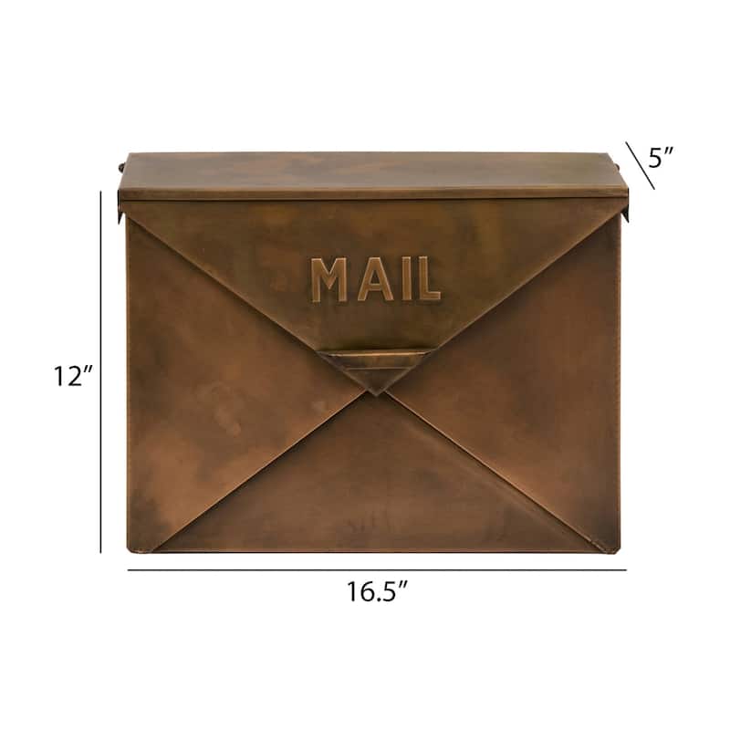 Copper Wall Mount Mailbox Iron Vintage Style Large Letter Holder Outdoor Home Decor - 12 H x 5 W x 16.5 L
