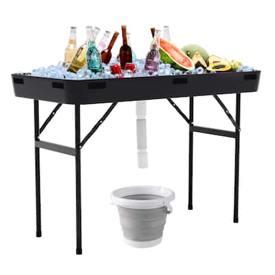 Costway 4 Foot Party Ice Cooler Folding Table Plastic with Matching - See Details