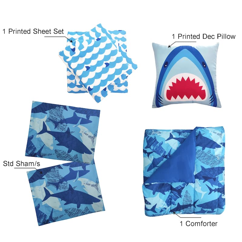 Shark Bite Dark Blue Microfiber Comforter Set - On Sale - Bed Bath ...