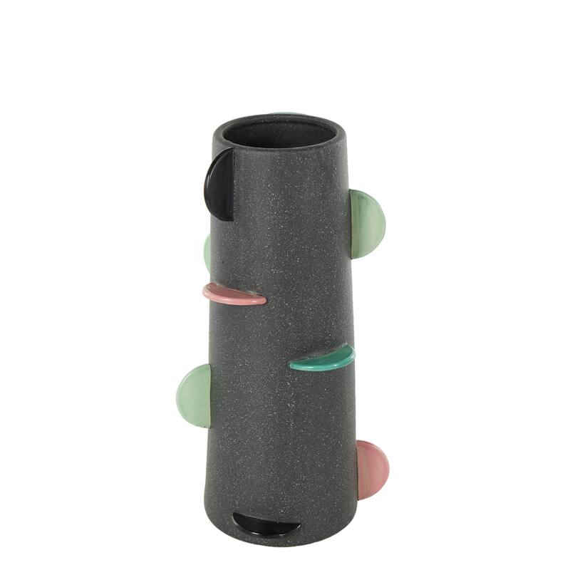 Ceramic Textured Vase with Multicolor Half-Moon Accents - Black - Roche River Decor