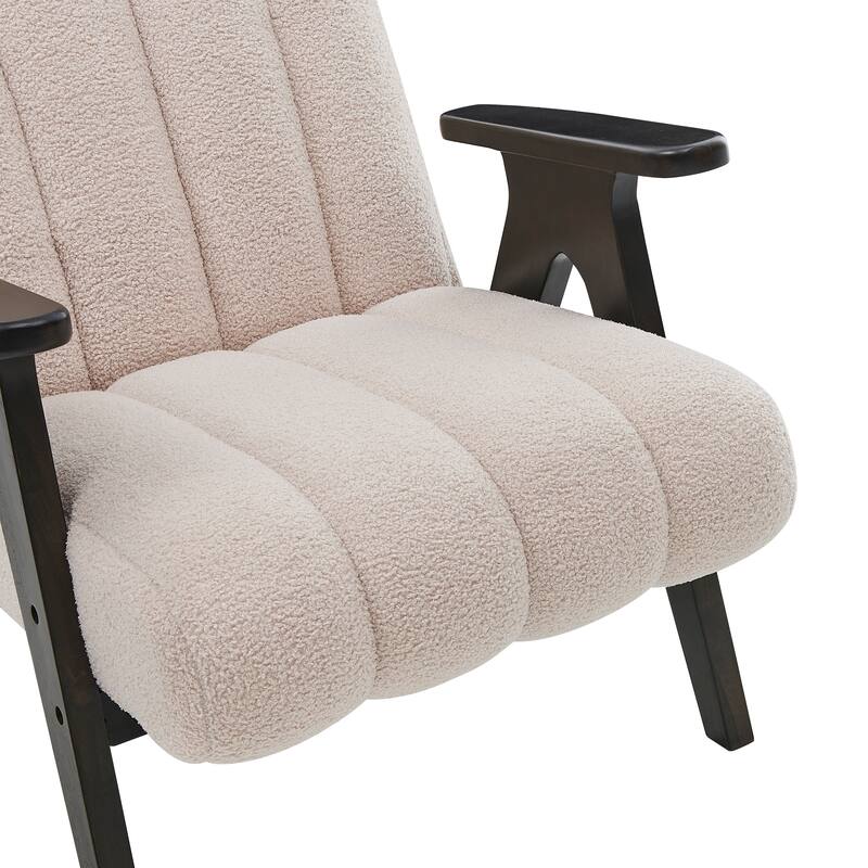 Beige Unique Reading Chair Dining Chair with Wooden Armrests, Decorative Chair Corner Chair Dressing Chair Padded Chair
