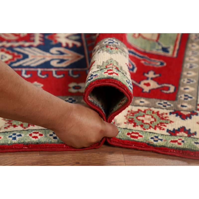 Red Kazak Accent Rug Handmade Traditional Bedroom Wool Carpet - 4'0" x 5'8"