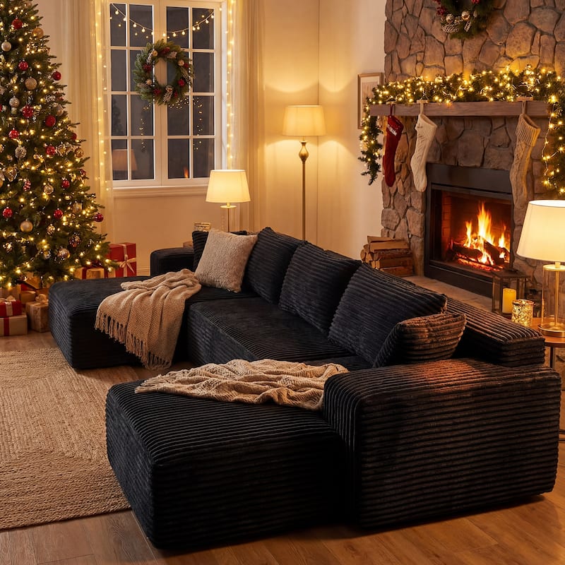 Oversized Modular Sectional Sofa, No Assembly Required, Corduroy Fabric, Deep Seat Cloud Couch with Chaise Foam Sofa