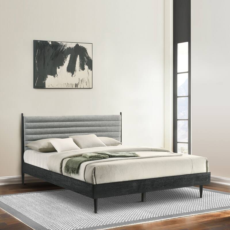 King Size Bed Frame Wood Platform Bed Black Finish Modern Bedroom Furniture